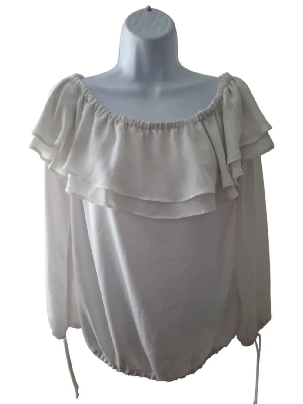 Michael Kors White Off Shoulder Ruffle Blouse S Boho Coastal Quiet Luxury Top